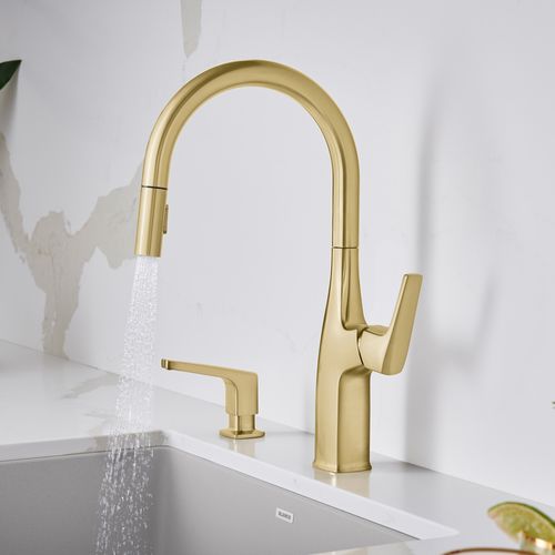Main product image of Rivana High-Arc Pull-Down Dual-Spray Kitchen Faucet - Satin Gold, 442985