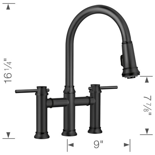 Main product image of Empressa Pull-Down Dual-Spray Bridge Faucet - Matte Black, 443024, 443024-BLANCO
