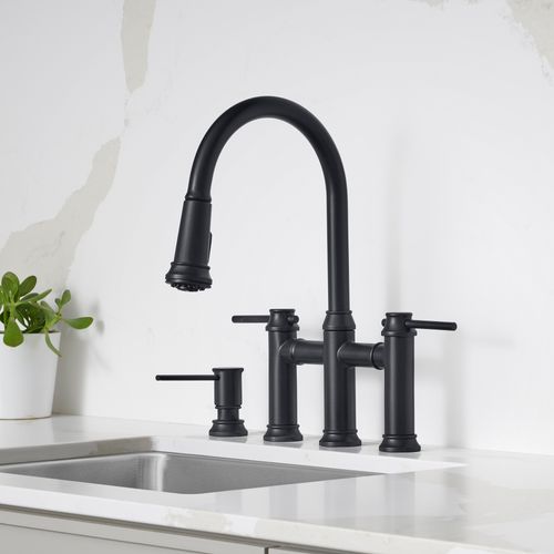 Main product image of Empressa Pull-Down Dual-Spray Bridge Faucet - Matte Black, 443024, 443024-BLANCO