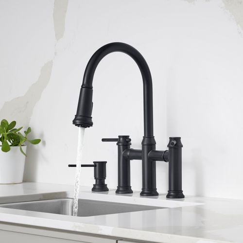 Main product image of Empressa Pull-Down Dual-Spray Bridge Faucet - Matte Black, 443024, 443024-BLANCO
