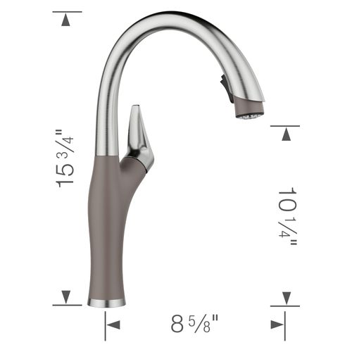 Main product image of Artona Pull-Down Dual-Spray Kitchen Faucet - PVD Steel/Volcano Gray, 443039, 443039-BLANCO