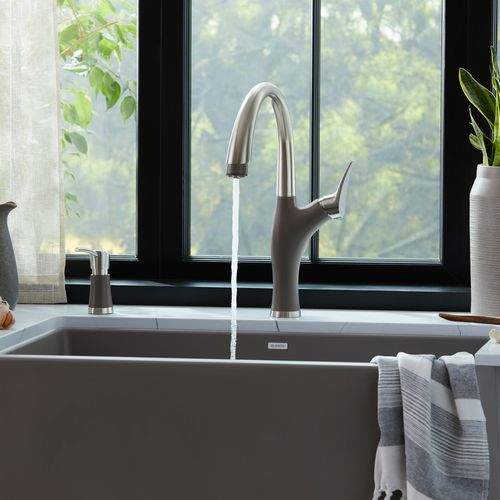 Main product image of Artona Pull-Down Dual-Spray Kitchen Faucet - PVD Steel/Volcano Gray, 443039, 443039-BLANCO