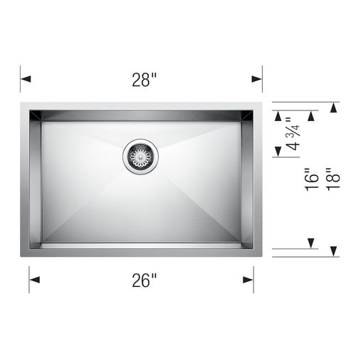 Main product image of Quatrus R0 28" Single Bowl Undermount Stainless Steel Kitchen Sink, 443048