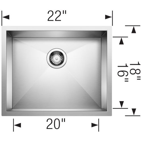 Main product image of Quatrus R0 22" Single Bowl Undermount Stainless Steel Kitchen Sink, 443050