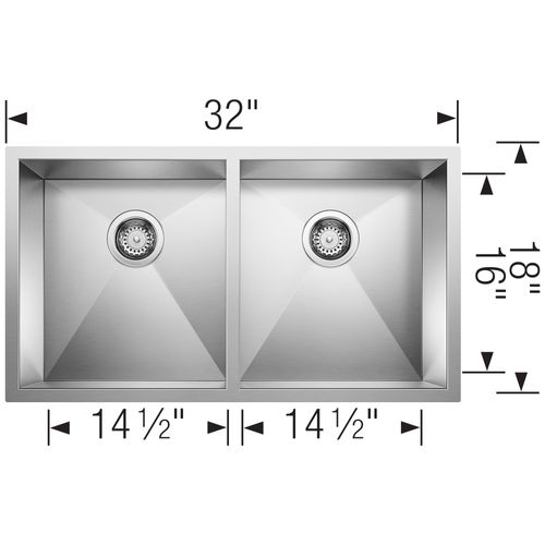 Main product image of Quatrus R0 32" 50/50 Double Bowl Undermount Stainless Steel Kitchen Sink, 443053