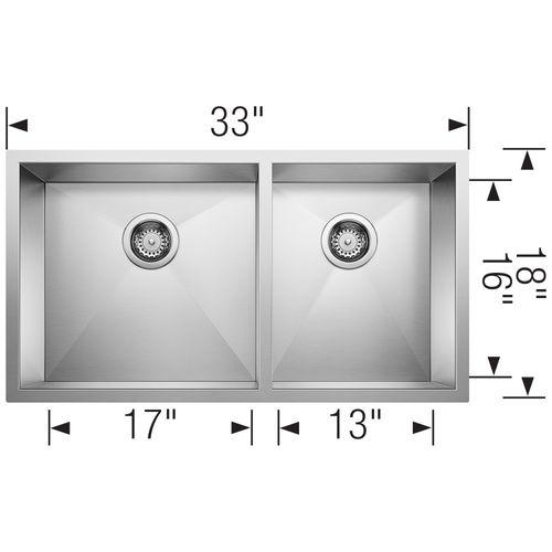 Main product image of Quatrus R0 33" 60/40 Double Bowl Undermount Stainless Kitchen Sink, 443054