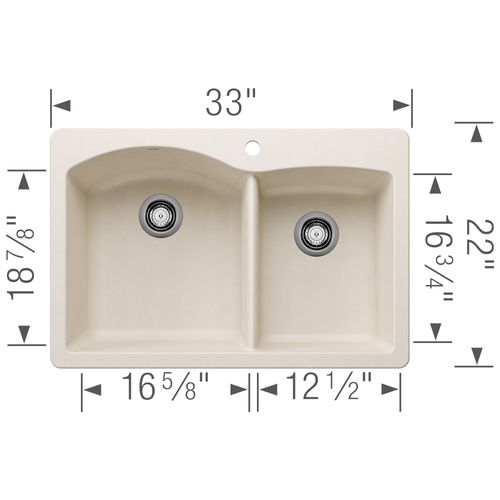 Main product image of Diamond SILGRANIT 33" 60/40 Double Bowl Dual Mount Kitchen Sink - Soft White, 443063