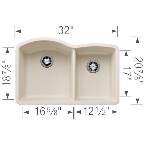 Main product image of Diamond SILGRANIT 32" 60/40 Double Bowl Undermount Kitchen Sink - Soft White, 443064
