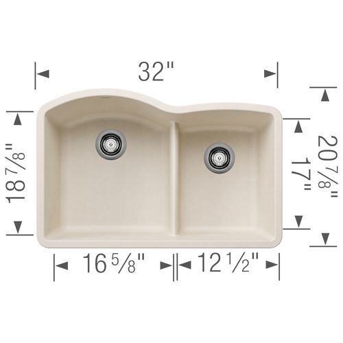 Main product image of Diamond SILGRANIT 32" 60/40 Double Bowl Undermount Kitchen Sink with Low Divide - Soft White, 443065