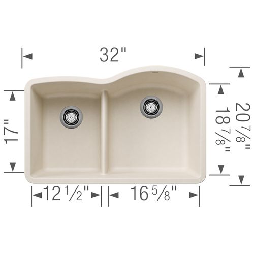 Main product image of Diamond SILGRANIT 32" 40/60 Reverse Double Bowl Undermount Kitchen Sink with Low Divide (Soft White)
