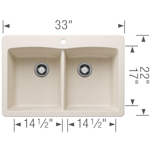 Main product image of Diamond SILGRANIT 33" 50/50 Double Bowl Dual Mount Kitchen Sink - Soft White, 443067