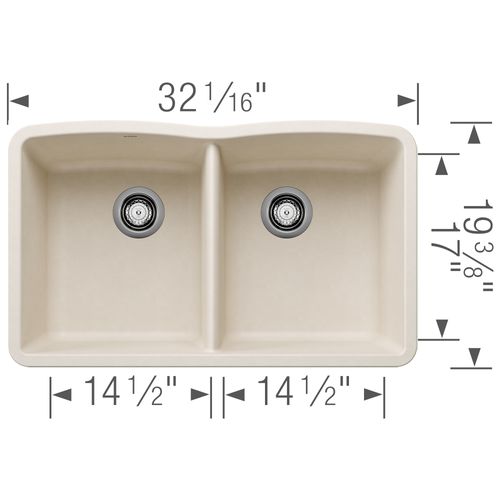 Main product image of Diamond SILGRANIT 32" 50/50 Double Bowl Undermount Kitchen Sink - Soft White, 443068