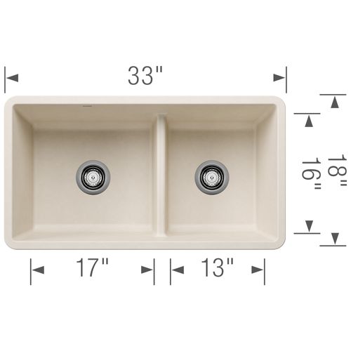 Main product image of Precis SILGRANIT 33" 60/40 Reversible Double Bowl Undermount Kitchen Sink with Low Divide - Soft White, 443080