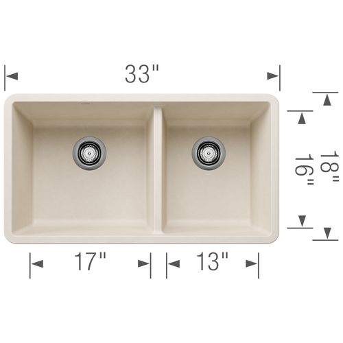 Main product image of Precis SILGRANIT 33" 60/40 Double Bowl Undermount Kitchen Sink - Soft White, 443081