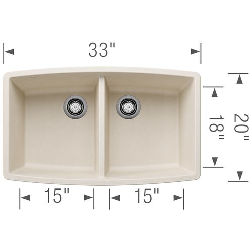 Main product image of Performa SILGRANIT 33" 50/50 Double Bowl Undermount Kitchen Sink - Soft White, 443086