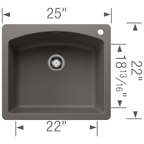 Main product image of Diamond SILGRANIT 25" Single Bowl Dual Mount Kitchen Sink - Volcano Gray, 443097