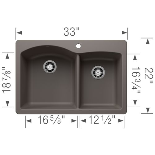 Main product image of Diamond SILGRANIT 33" 60/40 Double Bowl Dual Mount Kitchen Sink - Volcano Gray, 443100