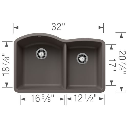 Main product image of Diamond SILGRANIT 32" 60/40 Double Bowl Undermount Kitchen Sink - Volcano Gray, 443101