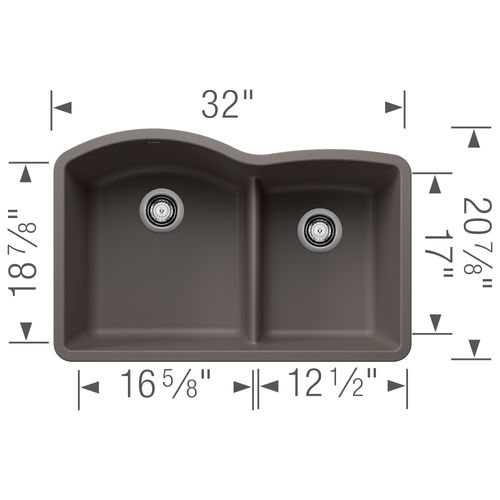 Main product image of Diamond SILGRANIT 32" 60/40 Double Bowl Undermount Kitchen Sink with Low Divide - Volcano Gray, 443102