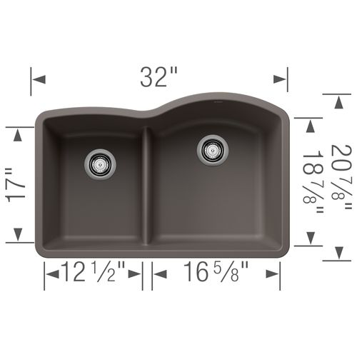 Main product image of Diamond SILGRANIT 32" 40/60 Reverse Double Bowl Undermount Kitchen Sink with Low Divide - Volcano Gray, 443103