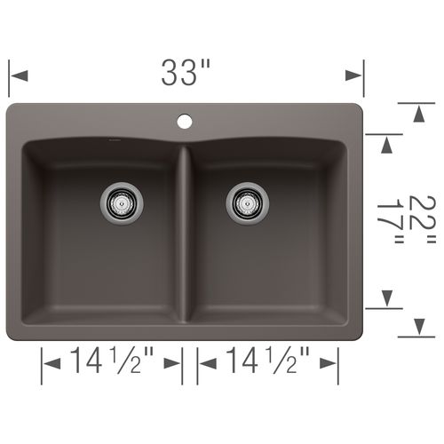 Main product image of Diamond SILGRANIT 33" 50/50 Double Bowl Dual Mount Kitchen Sink - Volcano Gray, 443104