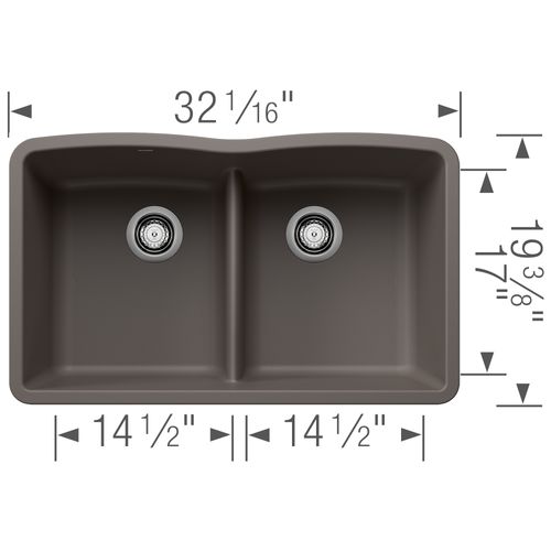 Main product image of Diamond SILGRANIT 32" 50/50 Double Bowl Undermount Kitchen Sink with Low Divide - Volcano Gray, 443106