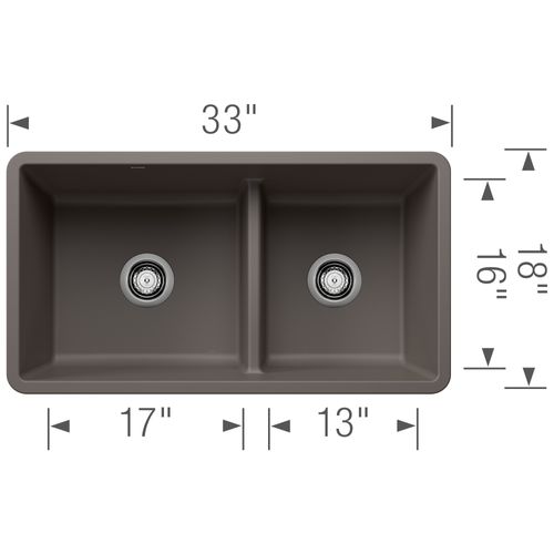 Main product image of Precis SILGRANIT 33" 60/40 Reversible Double Bowl Undermount Kitchen Sink with Low Divide - Volcano Gray, 443117