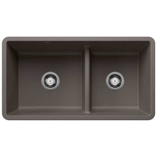 Main product image of Precis SILGRANIT 33" 60/40 Reversible Double Bowl Undermount Kitchen Sink with Low Divide - Volcano Gray, 443117