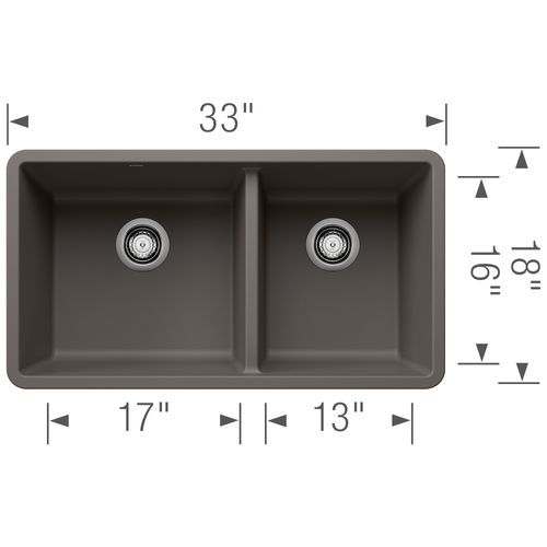 Main product image of Precis SILGRANIT 33" 60/40 Double Bowl Undermount Kitchen Sink - Volcano Gray, 443118