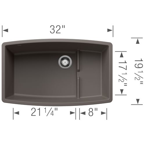 Main product image of Performa Cascade SILGRANIT 32" Single Bowl Undermount Kitchen Sink with Colander - Volcano Gray, 443122