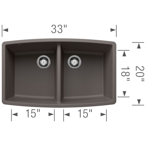Main product image of Performa SILGRANIT 33" 50/50 Double Bowl Undermount Kitchen Sink - Volcano Gray, 443123