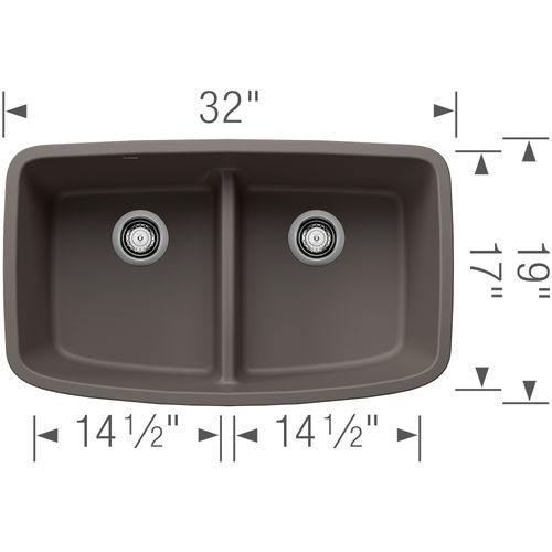 Main product image of Valea SILGRANIT 32" 50/50 Double Bowl Undermount Kitchen Sink with Low Divide - Volcano Gray, 443126