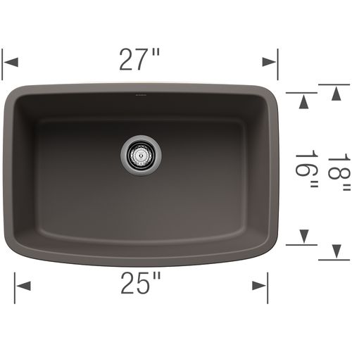 Main product image of Valea SILGRANIT 27" Single Bowl Undermount Kitchen Sink - Volcano Gray, 443127