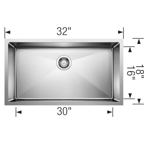Main product image of Quatrus R15 32" Super Single Bowl Undermount Stainless Steel Kitchen Sink, 443148