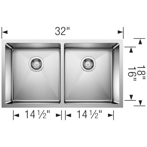 Main product image of Quatrus R15 32" 50/50 Double Bowl Undermount Stainless Steel Kitchen Sink, 443149