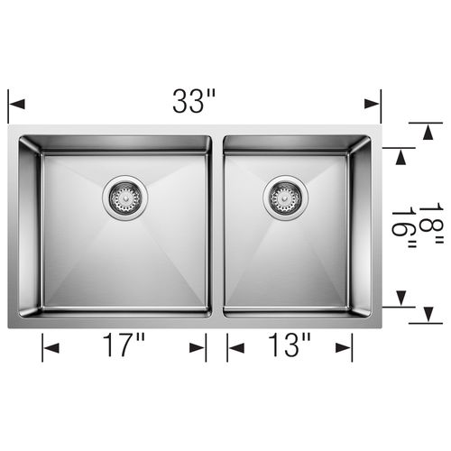 Main product image of Quatrus R15 33" 60/40 Double Bowl Undermount Stainless Steel Kitchen Sink, 443150