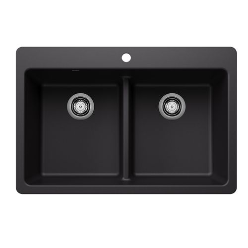 Main product image of Liven SILGRANIT 33" 50/50 Double Bowl Dual Mount Kitchen Sink w/ Low Divide, 443202 (Coal Black)