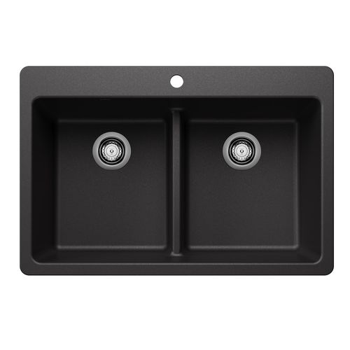 Main product image of Liven SILGRANIT 33" 50/50 Double Bowl Dual Mount Kitchen Sink w/ Low Divide, 443203 (Anthracite)
