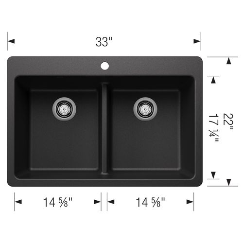 Main product image of Liven SILGRANIT 33" 50/50 Double Bowl Dual Mount Kitchen Sink w/ Low Divide, 443203 (Anthracite)