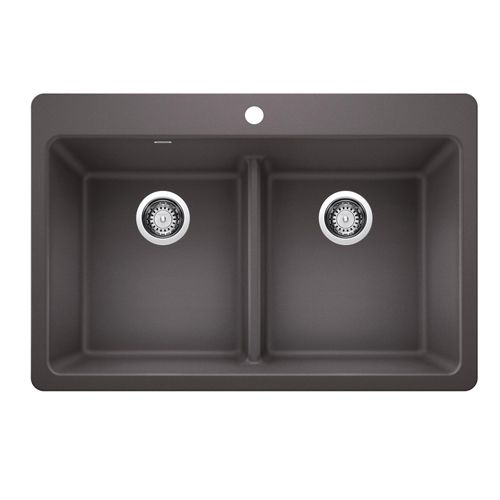 Main product image of Liven SILGRANIT 33" 50/50 Double Bowl Dual Mount Kitchen Sink w/ Low Divide, 443204 (Cinder)