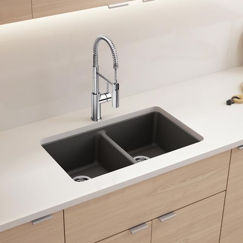 Main product image of Liven SILGRANIT 33" 50/50 Double Bowl Dual Mount Kitchen Sink w/ Low Divide, 443204 (Cinder)