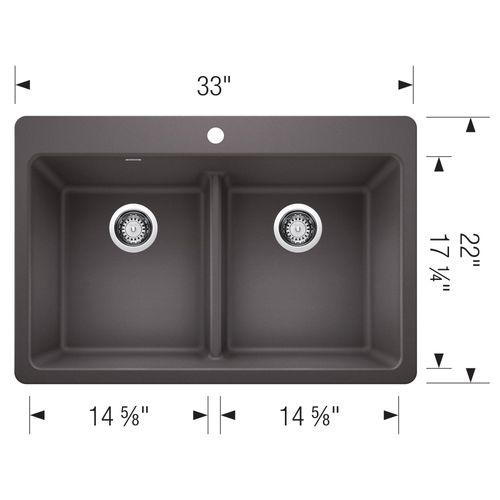 Main product image of Liven SILGRANIT 33" 50/50 Double Bowl Dual Mount Kitchen Sink w/ Low Divide, 443204 (Cinder)