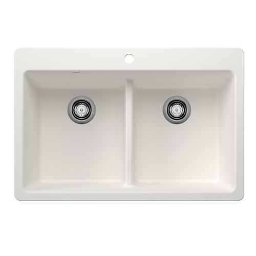 Main product image of Liven SILGRANIT 33" 50/50 Double Bowl Dual Mount Kitchen Sink w/ Low Divide, 443205 (White)