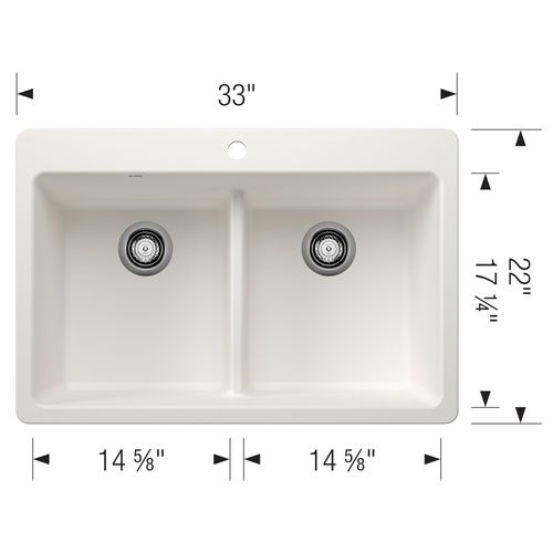 Main product image of Liven SILGRANIT 33" 50/50 Double Bowl Dual Mount Kitchen Sink w/ Low Divide, 443205 (White)