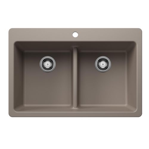 Main product image of Liven SILGRANIT 33" 50/50 Double Bowl Dual Mount Kitchen Sink w/ Low Divide, 443206 (Truffle)
