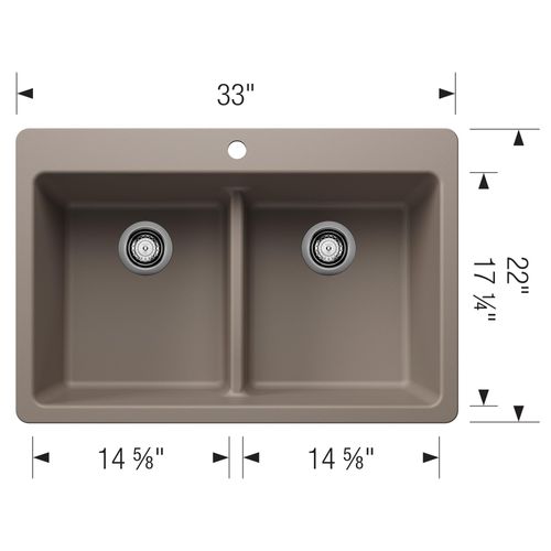 Main product image of Liven SILGRANIT 33" 50/50 Double Bowl Dual Mount Kitchen Sink w/ Low Divide, 443206 (Truffle)