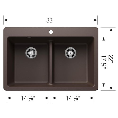 Main product image of Liven SILGRANIT 33" 50/50 Double Bowl Dual Mount Kitchen Sink w/ Low Divide, 443207 (Cafe)