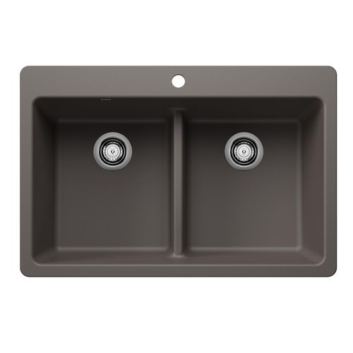 Main product image of Liven SILGRANIT 33" 50/50 Double Bowl Dual Mount Kitchen Sink w/ Low Divide (Volcano Gray)