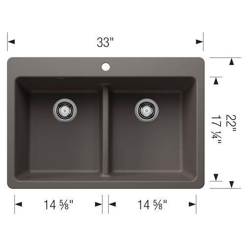 Main product image of Liven SILGRANIT 33" 50/50 Double Bowl Dual Mount Kitchen Sink w/ Low Divide (Volcano Gray)