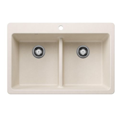 Main product image of Liven SILGRANIT 33" 50/50 Double Bowl Dual Mount Kitchen Sink w/ Low Divide, 443209 (Soft White)